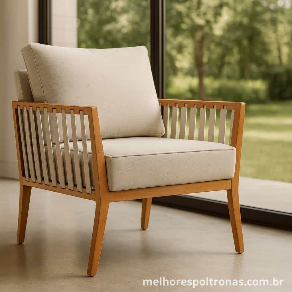 Poltrona decorativa premium com estrutura de madeira e estofado de linho, a escolha sofisticada para um design de interiores elegante.