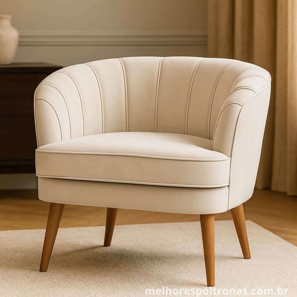 Poltrona decorativa compacta com design curvo "abraço", a peça de charme ideal para quartos e espaços pequenos.