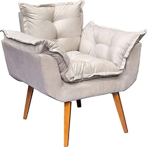         Kit 2 Poltronas Alice Para Sala Decorativas - Tecido Suede Liso - Pé De Madeira Castanho - Clique & Decore (Bege)       