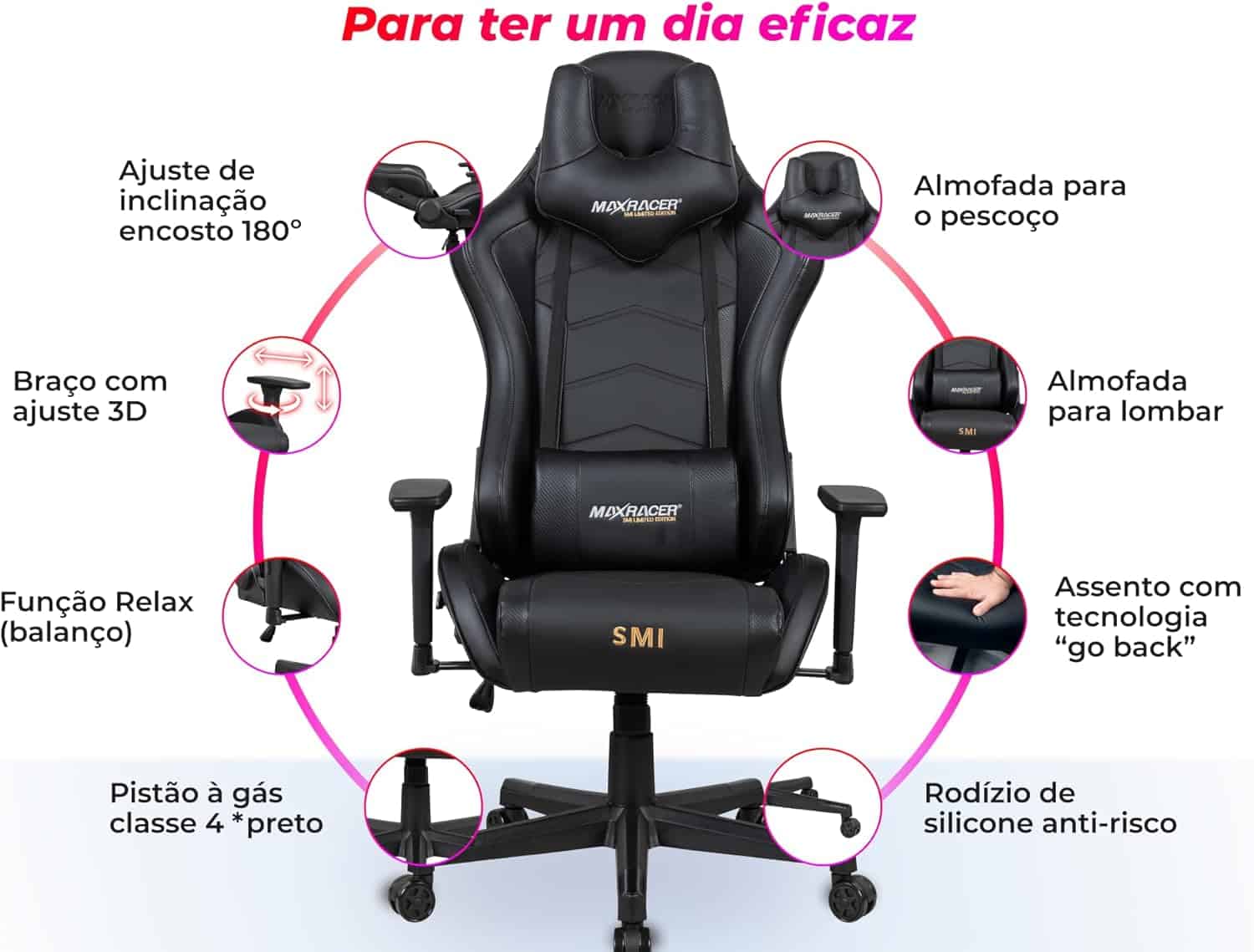 Cadeira Gamer MAX RACER: Conforto e Massagem para Seu Jogo