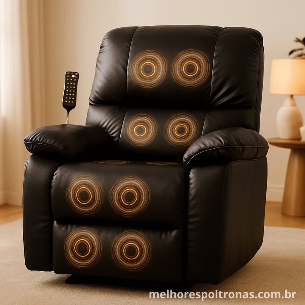 Confortável poltrona do papai reclinável com massageador, ideal para relaxar assistindo TV na sala de estar.