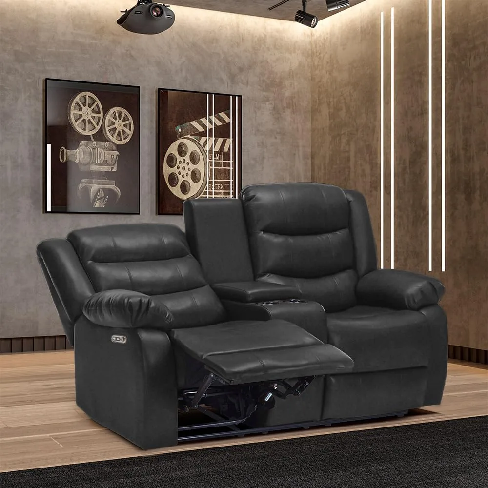 Poltrona de cinema Hollywood 2 lugares reclinável elétrica com baú central, massagem e aquecimento
