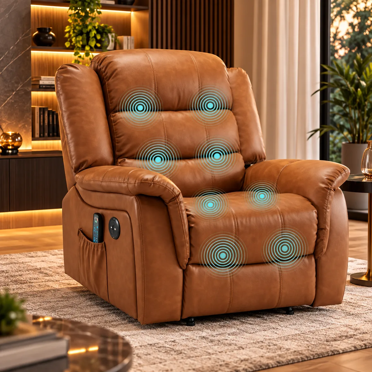 Poltrona do papai Boston reclinável elétrica marrom com massagem, entrada USB e base fixa