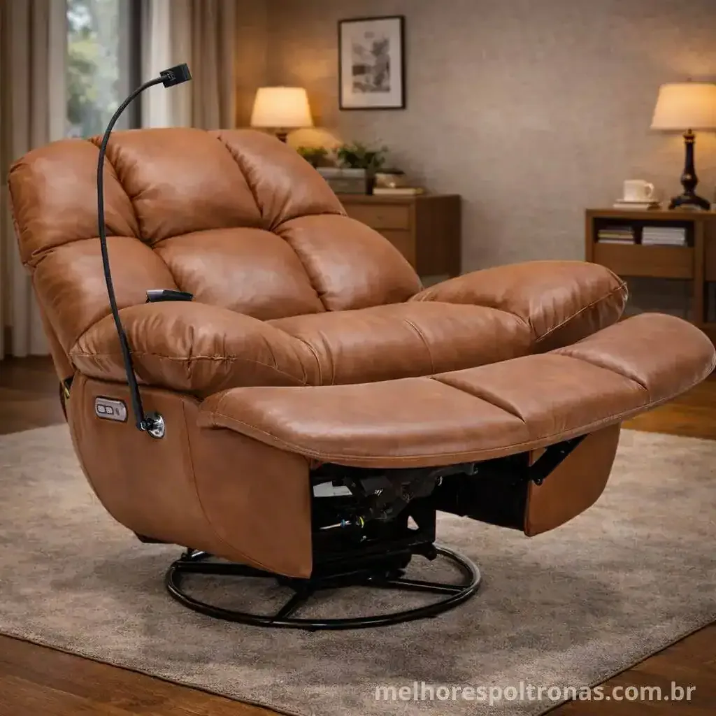 Poltrona do papai Boston giratória cor caramelo, reclinável elétrica com massagem e base giratória