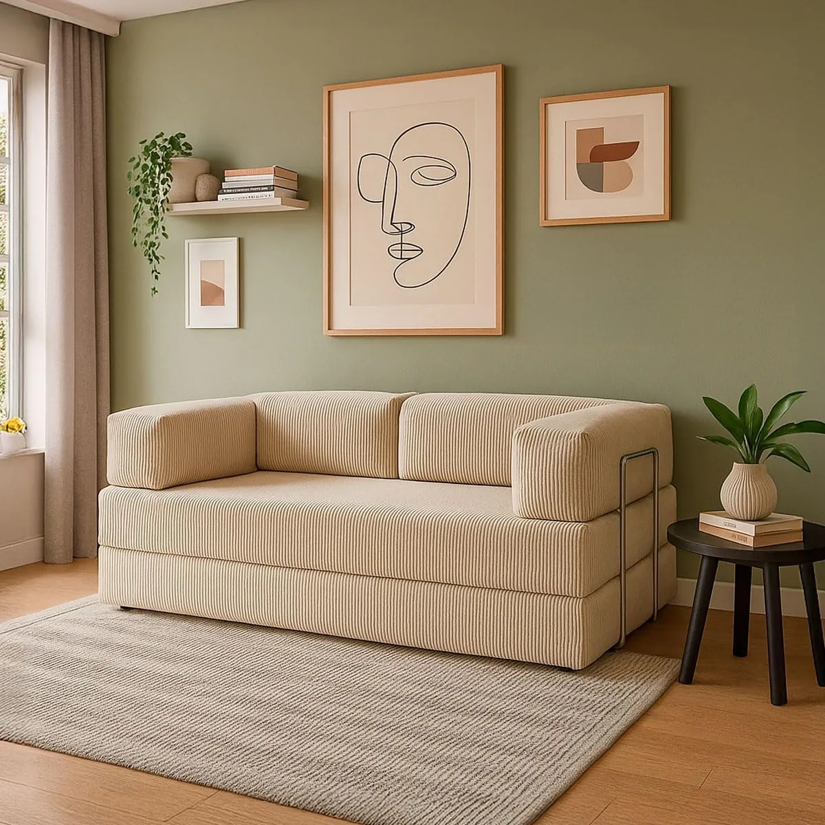 Sofá Cama Flowin Inflow Bege, retrátil e modular em tecido cotelê, o sofá mais bem avaliado da nossa seleção.