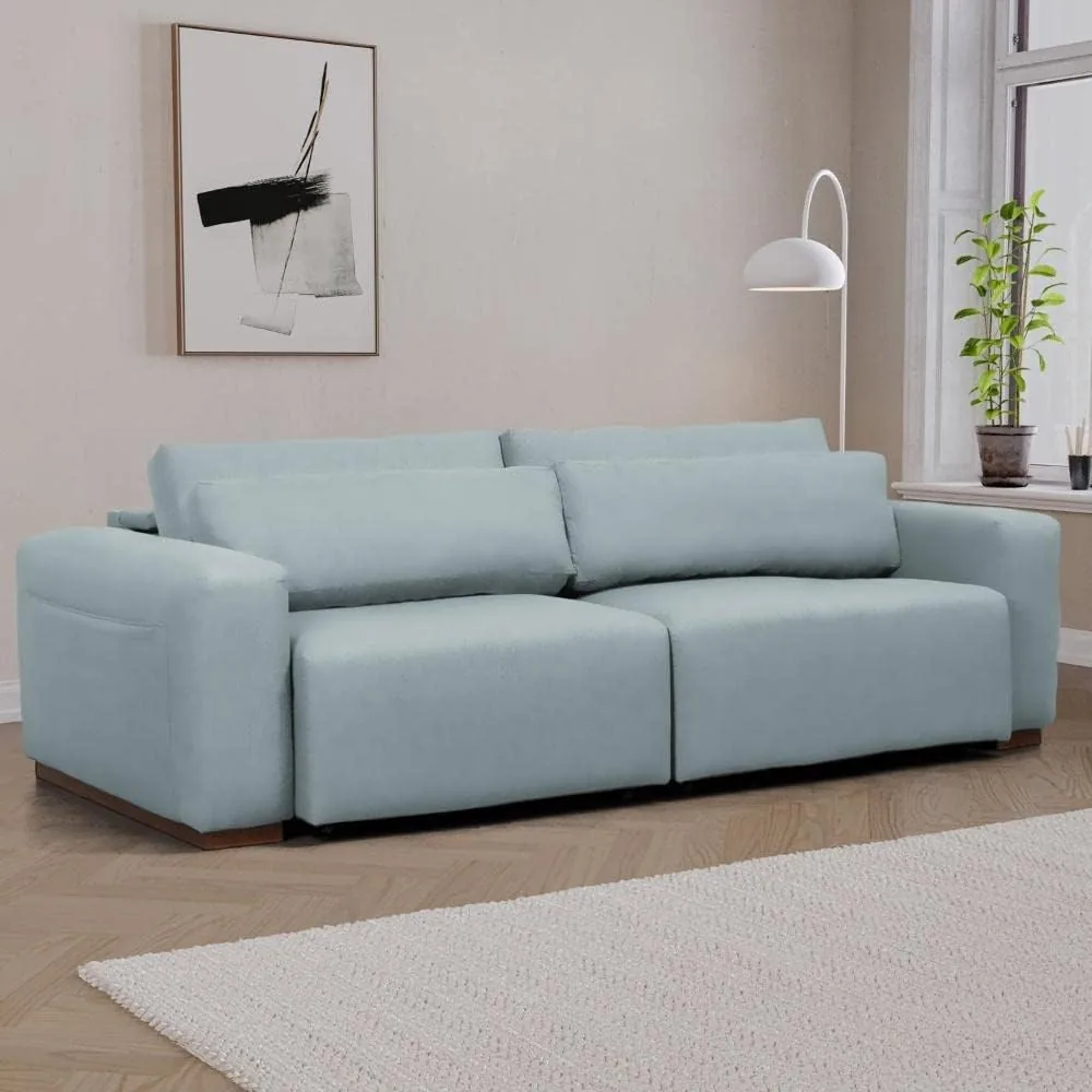 Sofá retrátil Essense de 4 lugares, 240cm, em tecido pet friendly verde.