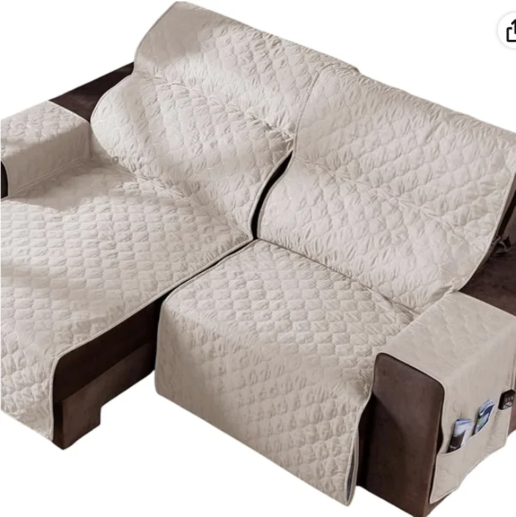 Protetor matelado cáqui para sofá retrátil e reclinável de 2 módulos com bolsos laterais