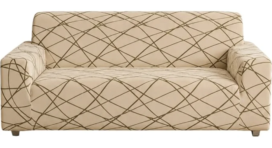 Capa elástica estampada bege Serena em sofá