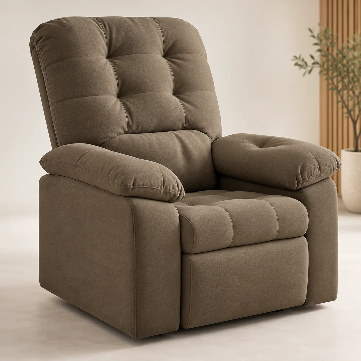 Poltrona reclinável suede Estoril capuccino, estofado macio com apoio de braço acolchoado