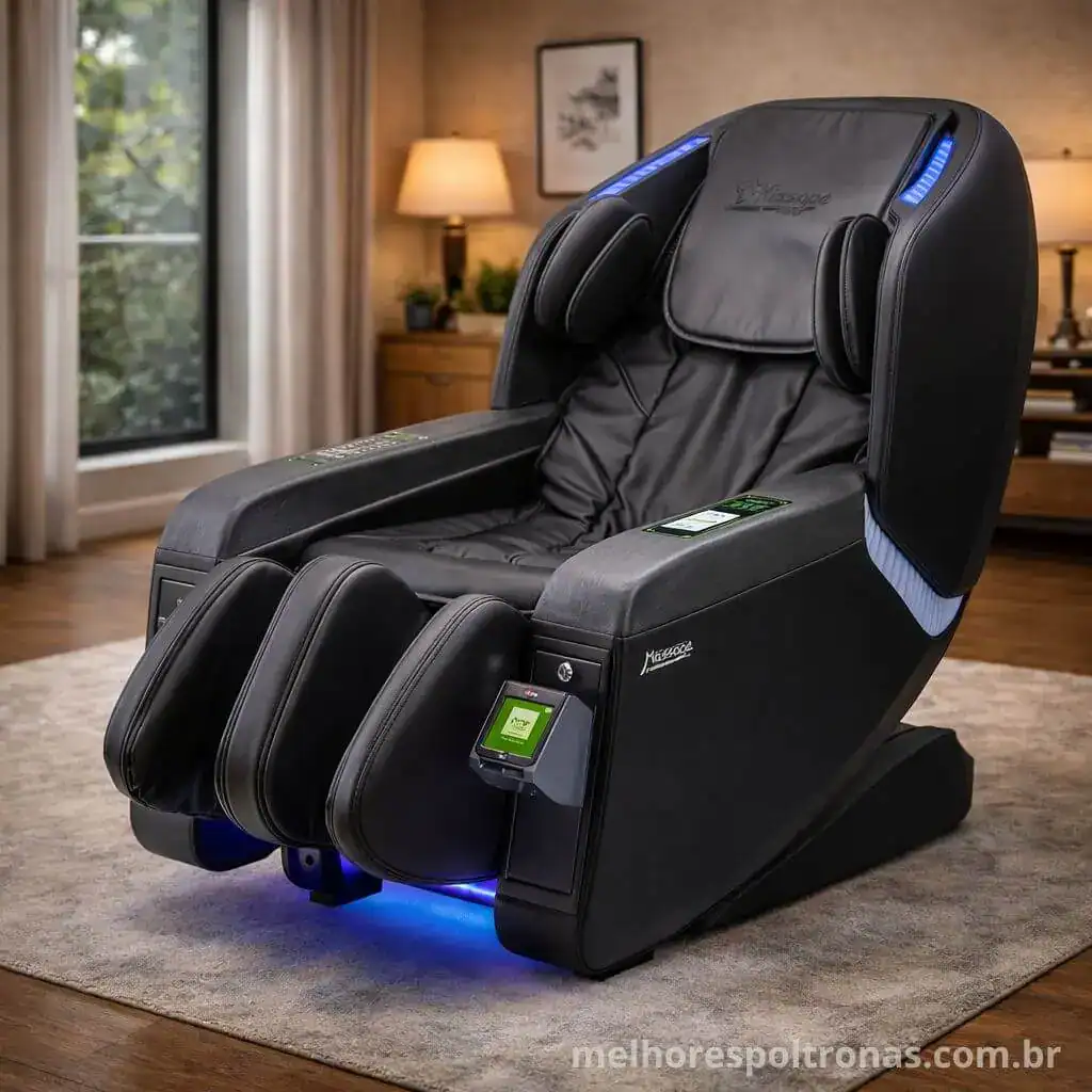 Poltrona de massagem Freedom reclinável com gravidade zero e luzes LED para alívio de dores 2026, design moderno e massagem profunda em ambiente clean minimalista