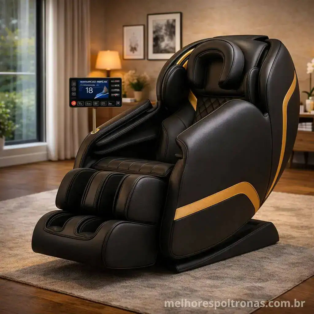 Poltrona de massagem Suprema Plus reclinável com gravidade zero para alívio de dores 2026, airbags e roletes duplos em design premium minimalista com tela de controle