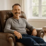 Homem sorrindo satisfeito na melhor poltrona do papai, o guia definitivo para encontrar o conforto absoluto em 2025.