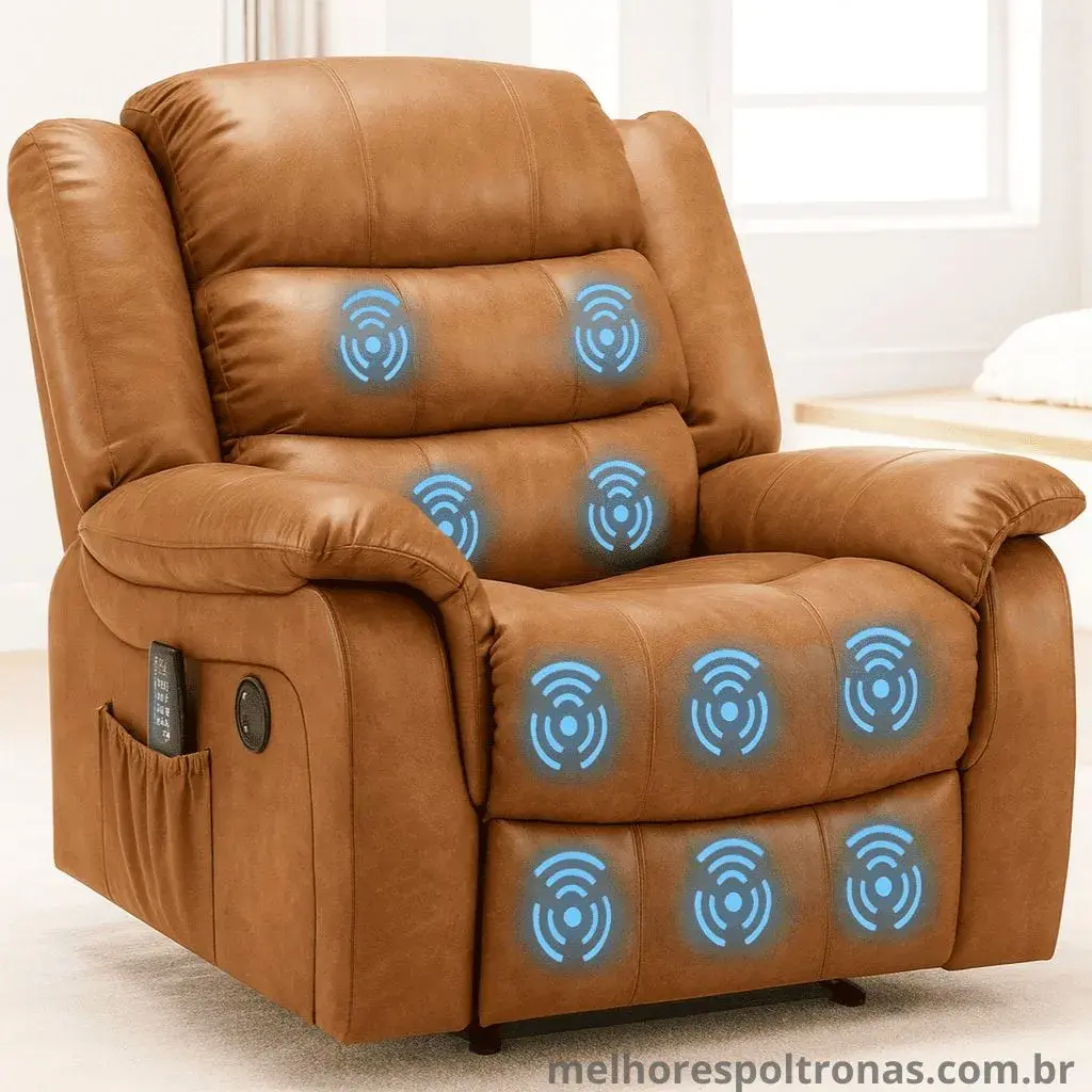 Moderna poltrona do papai com função de massagem e aquecimento, o centro de comando para o relaxamento total.