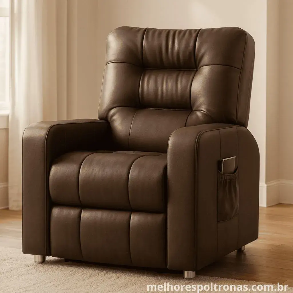 Clássica poltrona do papai reclinável em corino, a escolha imponente e de fácil limpeza para a sala.