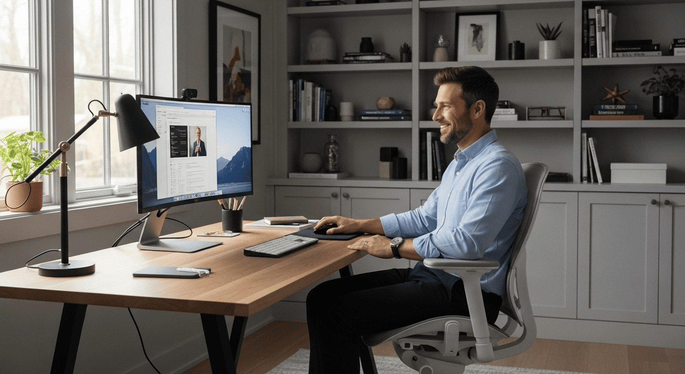 Profissional trabalhando confortavelmente na melhor cadeira de home office, em um ambiente moderno e produtivo.