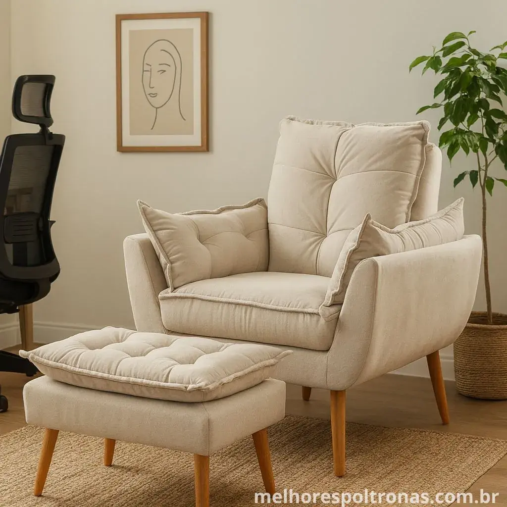 Poltrona de design Opala para o canto de descanso do home office, a peça ideal para pausas criativas.