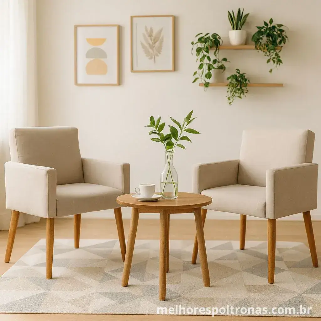 Kit de duas poltronas pequenas, a solução mais bem avaliada e de melhor custo-benefício para mobiliar uma sala pequena.
