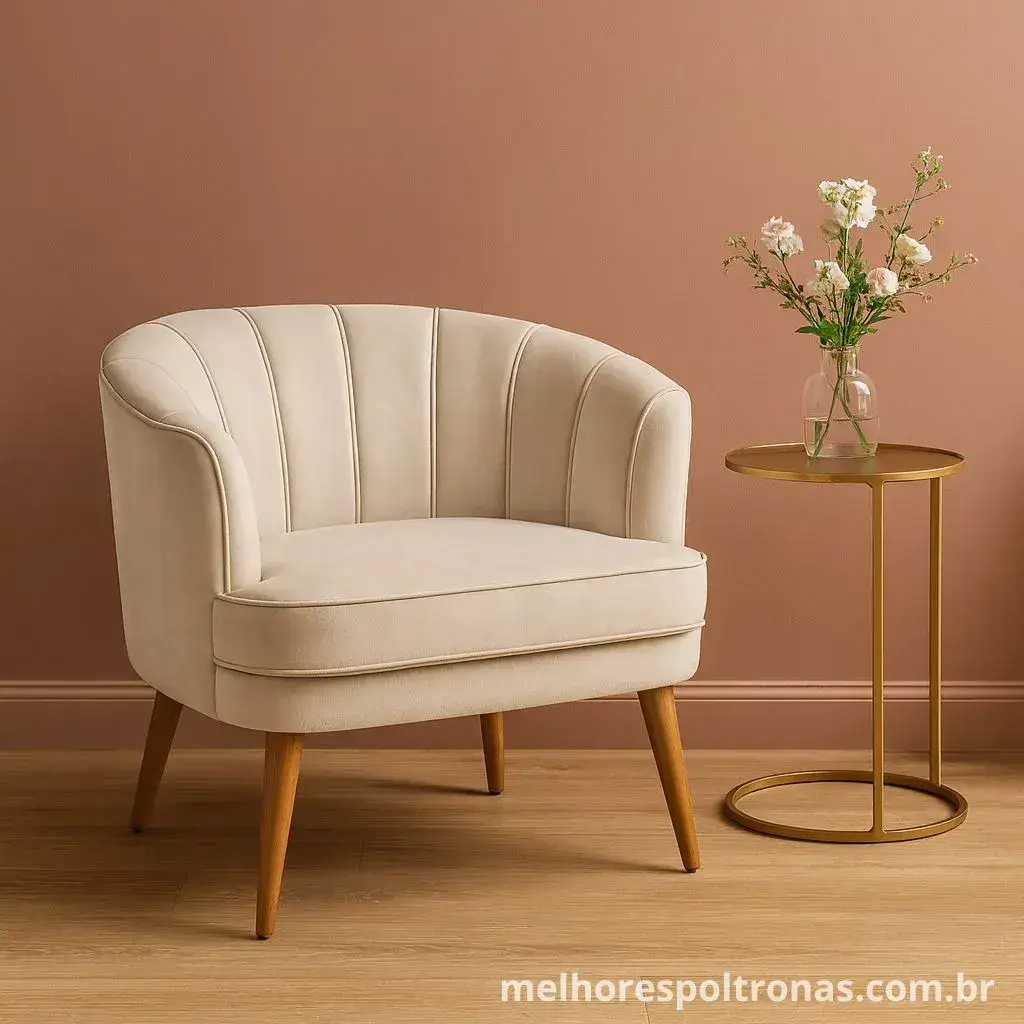 Poltrona pequena de design curvo, a peça de charme ideal para decorar um quarto ou um canto da sala com sofisticação.