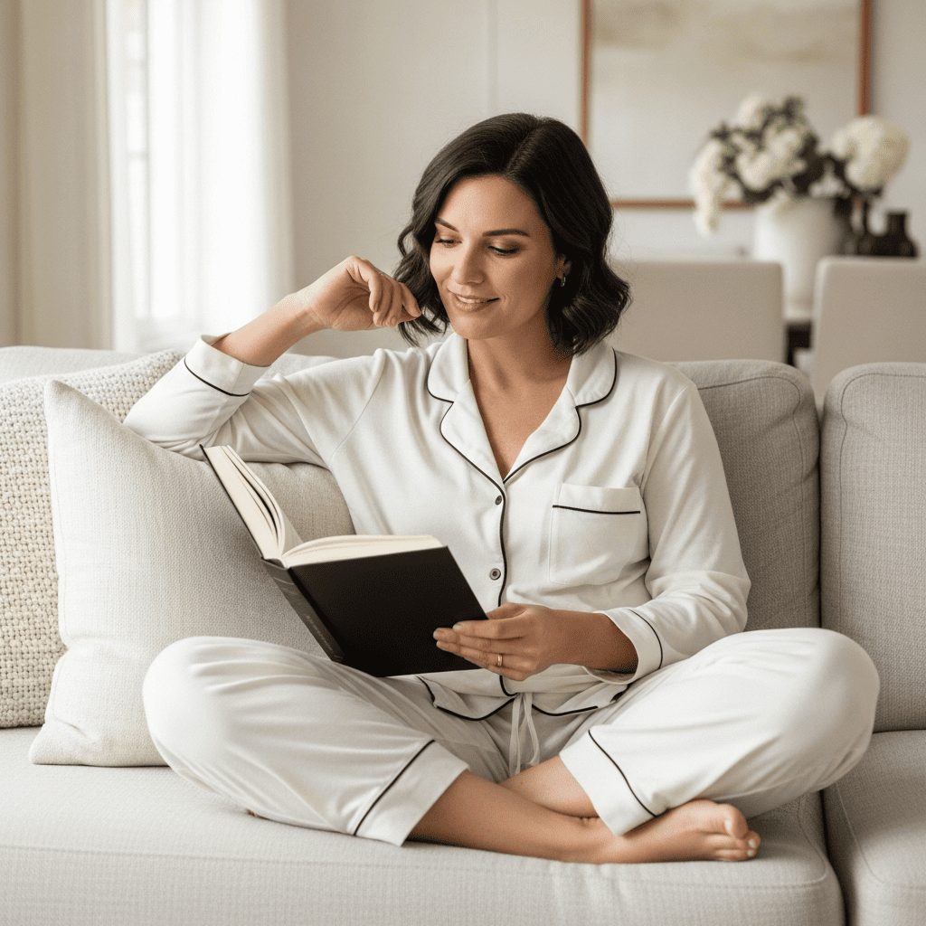 Poltrona de leitura confortável em sala aconchegante com iluminação suave, ideal para relaxar e ler por horas com ergonomia e estilo.
