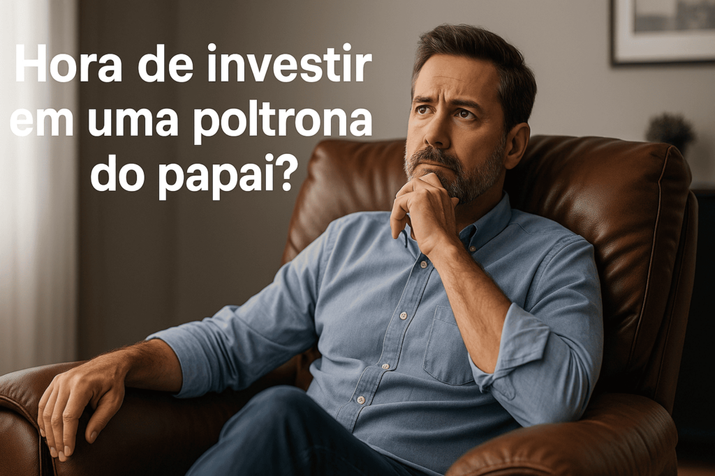 Homem relaxando em uma poltrona do papai confortável, ideal para leitura e descanso, destaque do guia de compra 2025