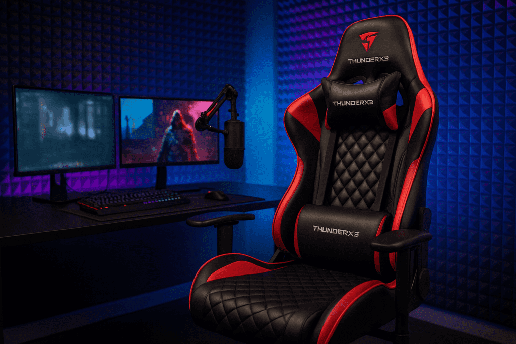 Cadeira gamer de alta performance ThunderX3 TGC12, a mais bem avaliada para jogadores sérios e streamers.