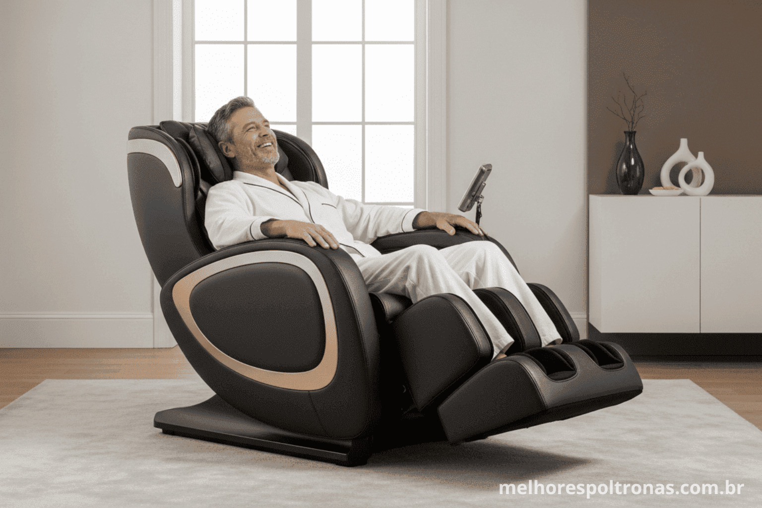 Homem relaxando na melhor poltrona de massagem com gravidade zero, o guia definitivo para seu spa em casa.