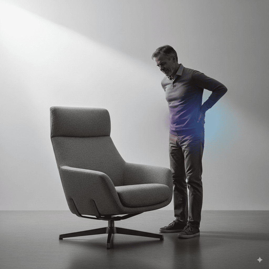 Poltrona ergonômica reclinável para dor nas costas, com apoio lombar reforçado e design moderno para máximo conforto.