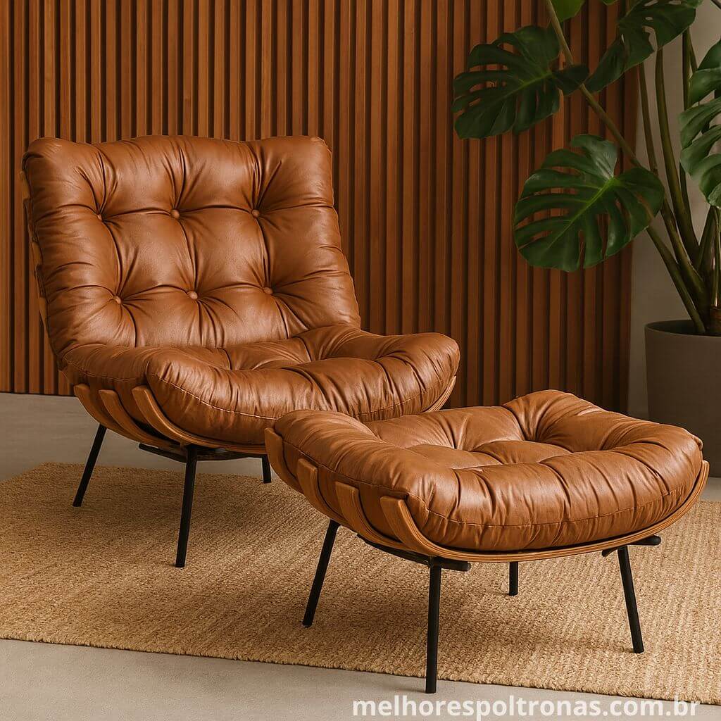Poltrona de luxo Costela, um ícone do design brasileiro, em um ambiente aconchegante, mostrando a união de conforto e estilo.