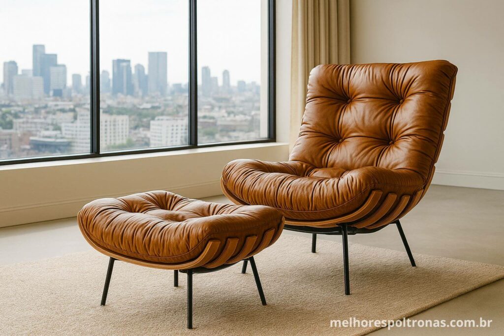 Poltrona de luxo Costela, um ícone do design brasileiro, em um ambiente aconchegante, mostrando a união de conforto e estilo.