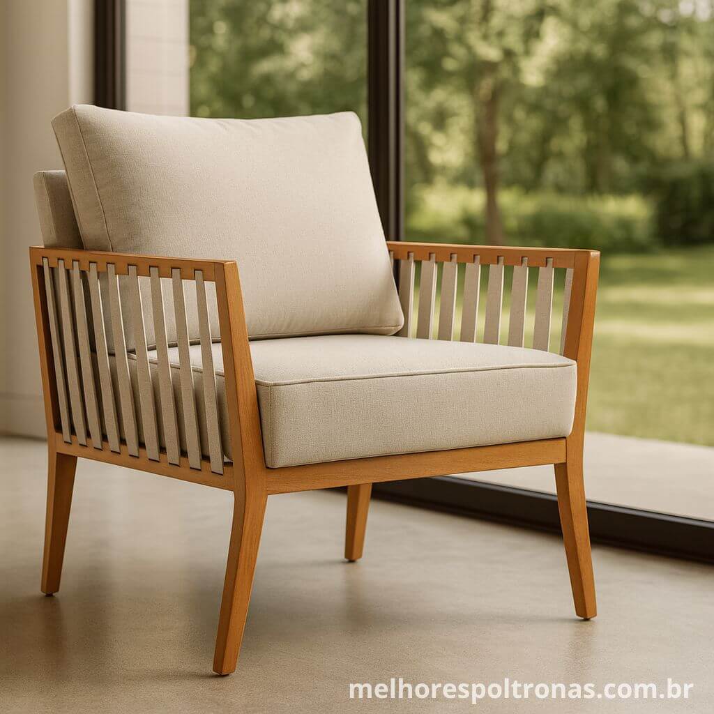 Poltrona decorativa premium com estrutura de madeira e estofado de linho, a escolha sofisticada para um design de interiores elegante.