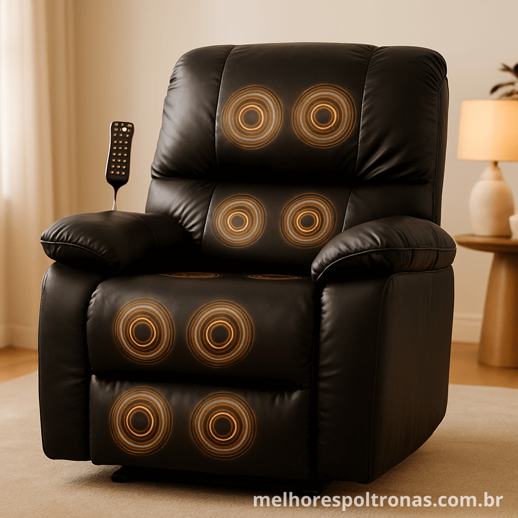 Confortável poltrona do papai reclinável com massageador, ideal para relaxar assistindo TV na sala de estar.