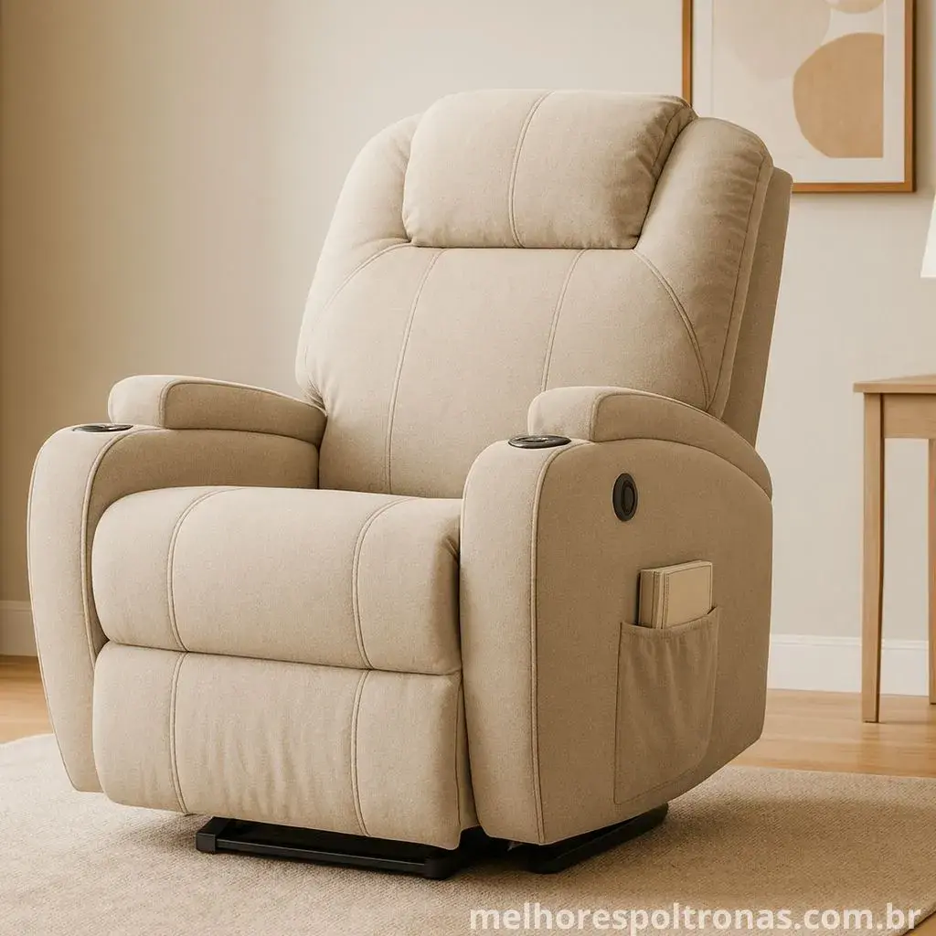 Moderna poltrona reclinável elétrica com base giratória e controle integrado, o centro de comando para o conforto total.