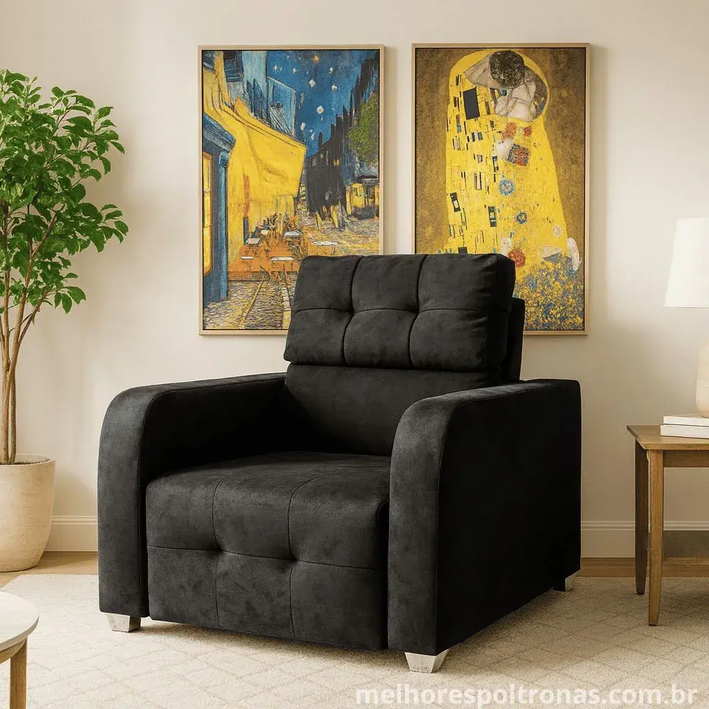 poltrona de design com assento retrátil e encosto reclinável, a escolha elegante para uma sala sofisticada.