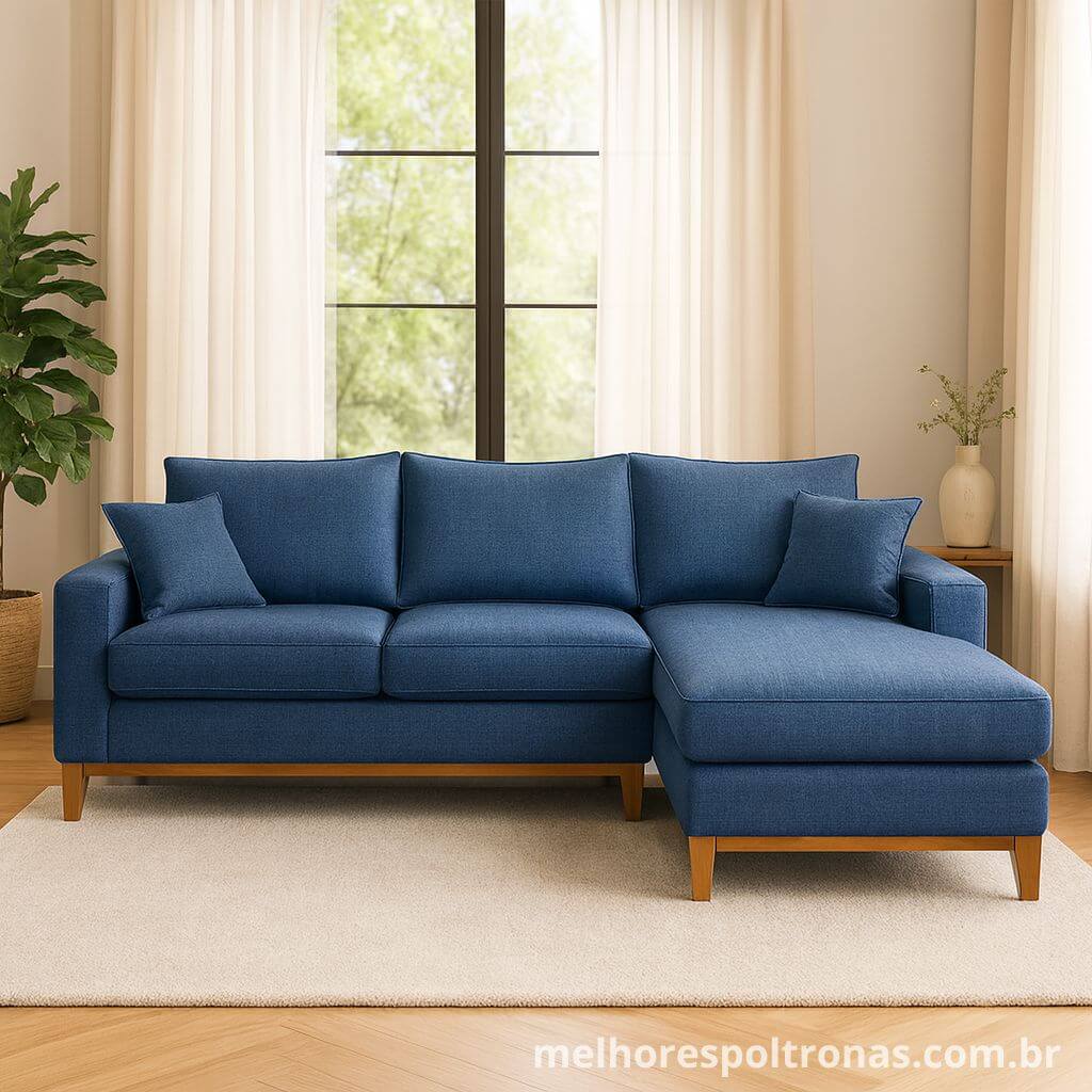 Sofá de canto modelo California em linho, a melhor opção para otimizar o espaço da sala com elegância e design.