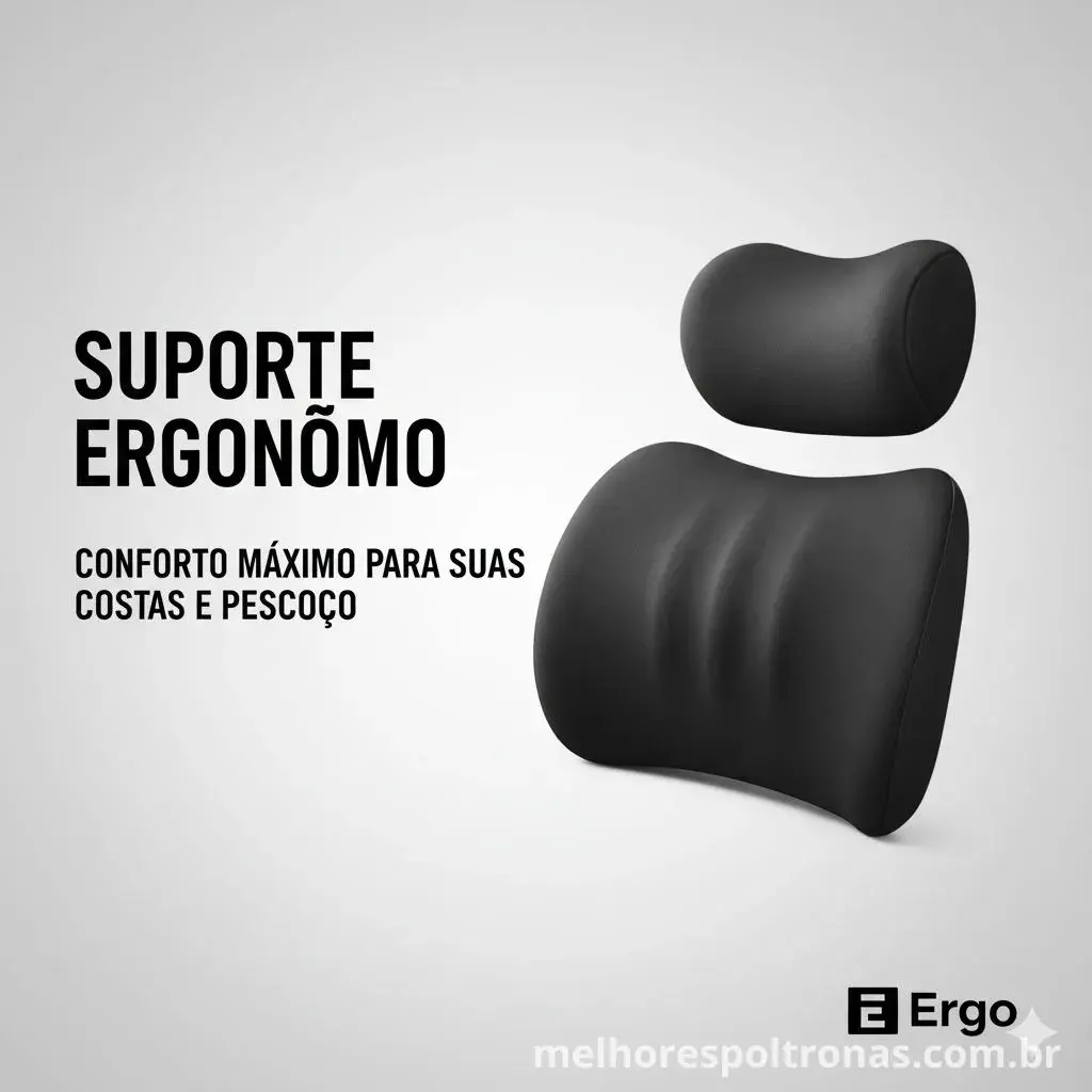Kit com a melhor almofada lombar e de pescoço em espuma viscoelástica, para suporte ergonômico completo na cadeira.