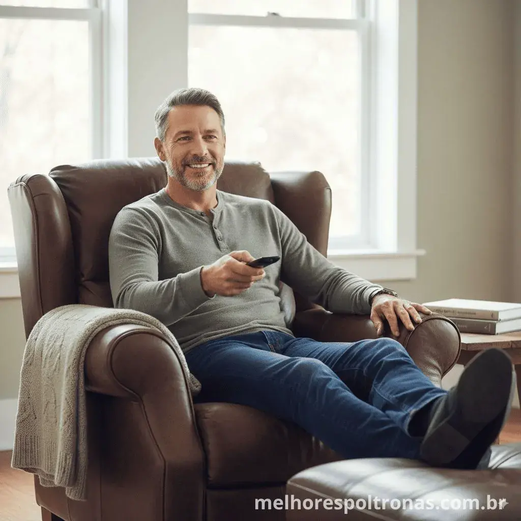 Poltrona reclinável confortável em sala de estar moderna, ideal para assistir TV com estilo e ergonomia.