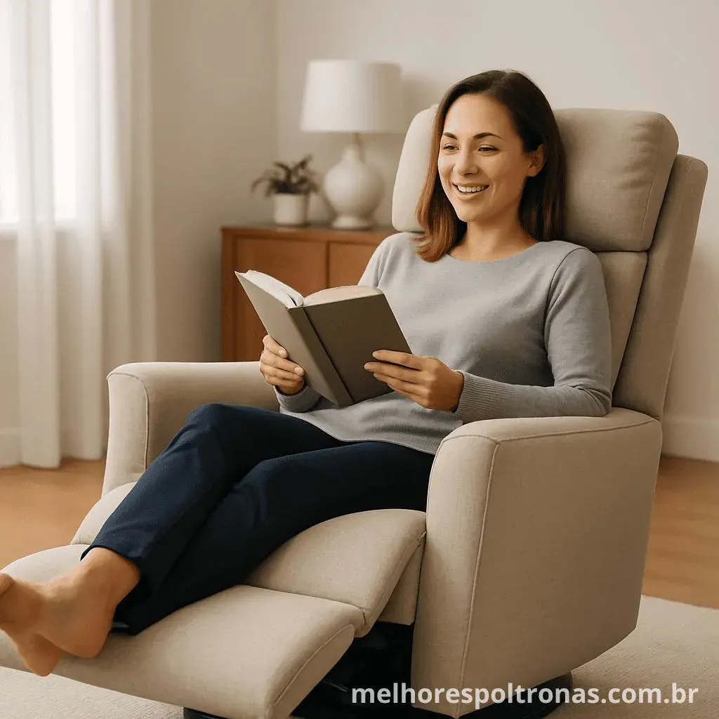 Poltrona reclinável moderna e confortável, com design ergonômico e apoio para pés, ideal para relaxamento em casa.