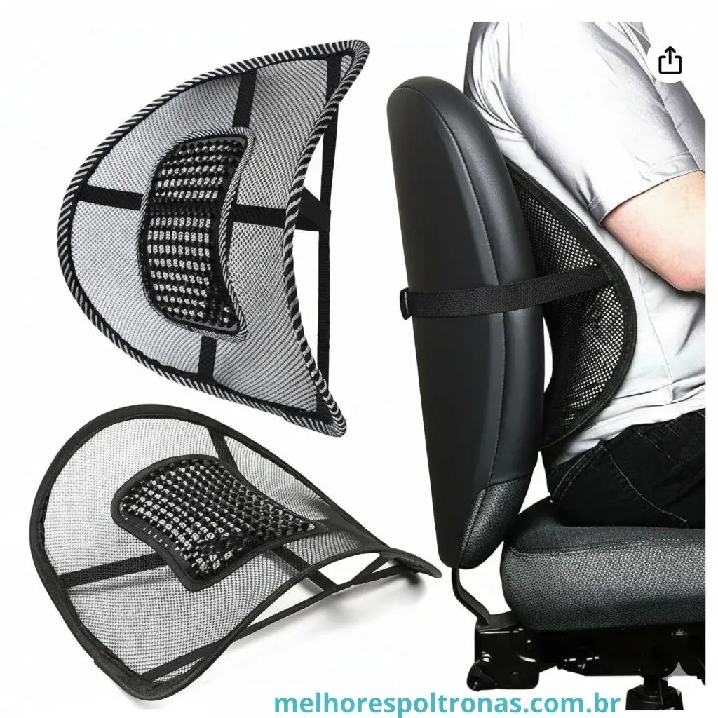 Suporte lombar de tela mesh, a solução respirável e de melhor custo-benefício para aliviar a dor nas costas na cadeira.