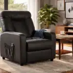 Poltrona do papai reclinável slim 2026 em couro sintético preto, posicionada em sala de estar moderna