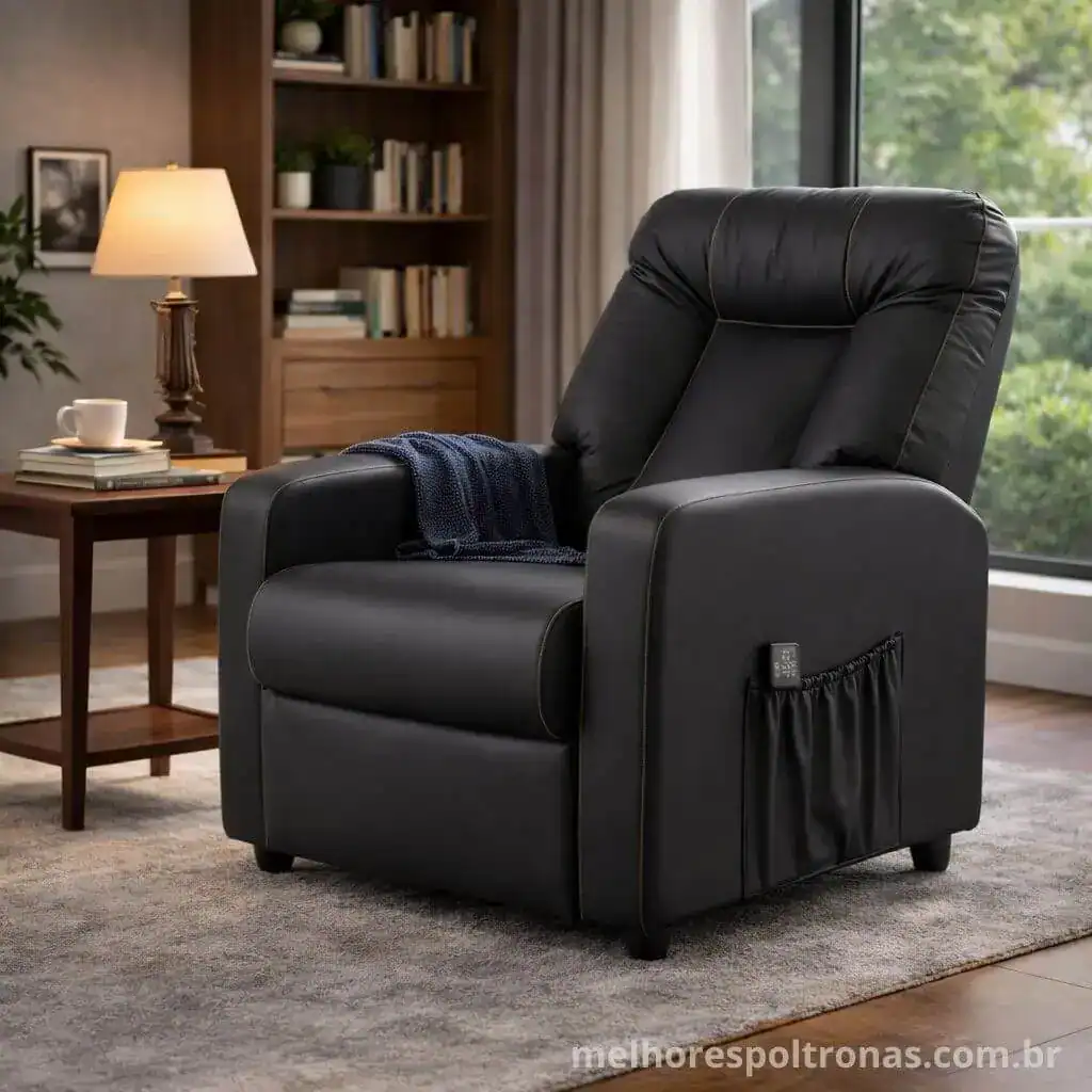 Poltrona do papai reclinável slim 2026 destacando encosto acolchoado e braços largos para conforto prolongado
